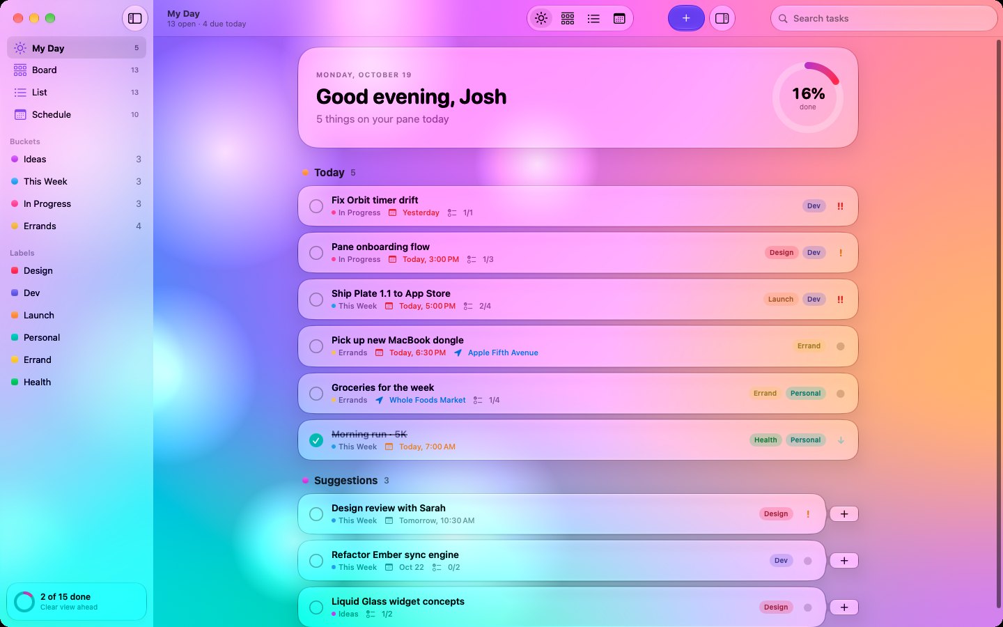 Pane list view of tasks on Mac